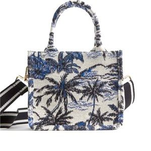 H&M Small Jacquard Blend Crossbody Tote in Blue Tropical Palm Trees NWOT